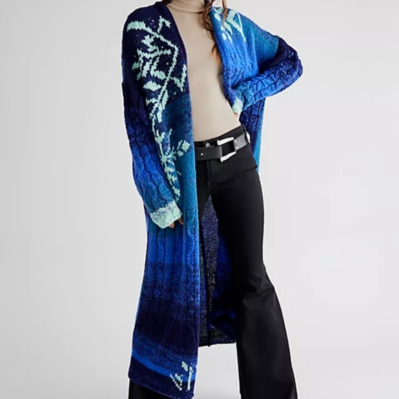 Free People Flurry Cardigan Luxe Wool Knit Open Front Mixed Patchwork XS-SM NWT - Picture 8 of 9